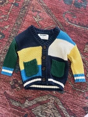 BABY OLD NAVY 3-6 MONTHS COLORBLOCK KNIT CARDIGAN